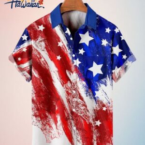 Mens 4Th Of July Mens Short Sleeve Patriotic Trendy Hawaiian Shirt Independence Day Trendy Hawaii