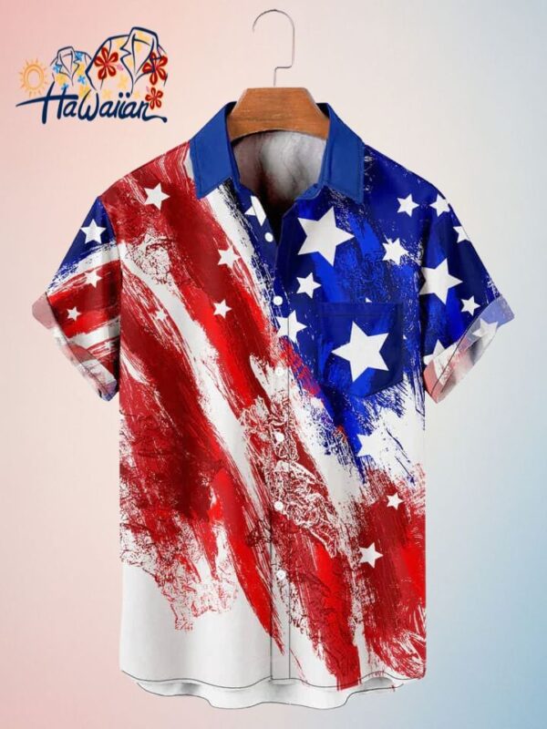 Mens 4Th Of July Mens Short Sleeve Patriotic Trendy Hawaiian Shirt Independence Day Trendy Hawaii