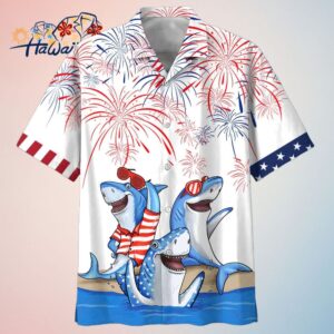 Mens 4Th Of July Shark Trendy Hawaiian Shirt Independence Day Trendy Hawaiian Shirt Usa Patriotic