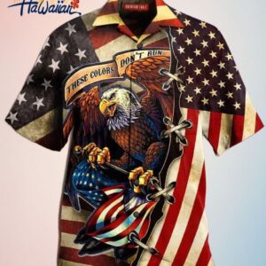Mens American Flag Eagle Print Collar Trendy Hawaiian Shirt 4Th Of July Mens Short Sleeve Patriot