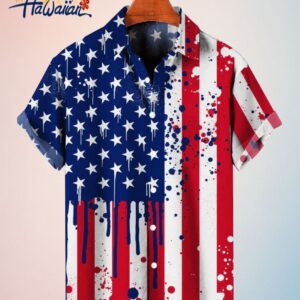 Mens American Flag Print 4Th Of July Trendy Hawaiian Shirt For Men And Women Trendy Aloha