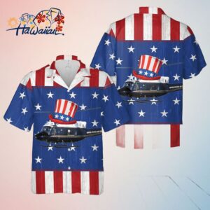 Mens Patriotic Trendy Hawaiian Shirt Bell UH 1N Twin Huey Squadron Apparel for US Air Force Fans