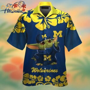 Michigan Wolverines Baby Yoda Short Sleeve Button Up Tropical Hawaiian Shirt Trendy Aloha 1