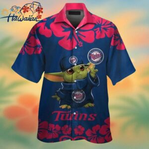 Minnesota Twins Baby Yoda Short Sleeve Button Up Tropical Hawaiian Shirt Trendy Aloha 1