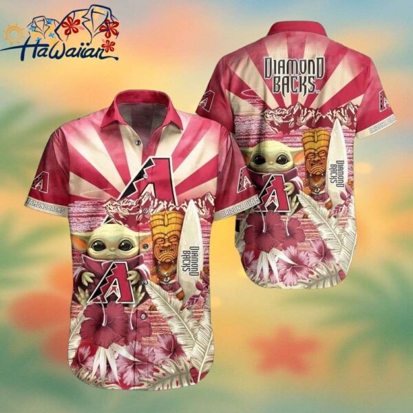 Mlb Arizona Diamondbacks Red Gold Baby Yoda Trendy Hawaiian Shirt V2 Aloha Shirt Trendy Aloha 1