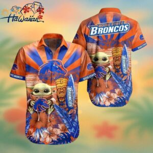 NCAA Boise State Broncos Baby Yoda Orange Blue Hawaiian Shirt Trendy Aloha 1