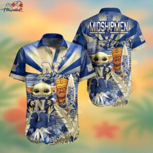 NCAA Navy Midshipmen Baby Yoda Tiki Flower Hawaiian Shirt Trendy Aloha 1