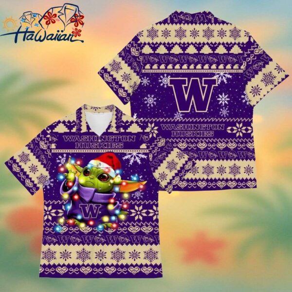 NCAA Washington Huskies Baby Yoda Christmas Hawaiian Shirt Trendy Aloha 1