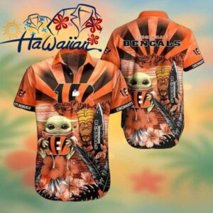 NFL Cincinnati Bengals Baby Yoda Orange Hawaiian Shirt Trendy Aloha 1