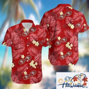 NFL San Francisco 49ers Hawaiian Shirt Palm Leaves And Flowers Pattern 1