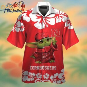 Nebraska Cornhuskers Baby Yoda Short Sleeve Button Up Tropical Hawaiian Shirt Trendy Aloha 1