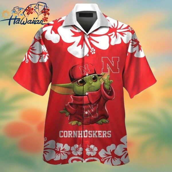Nebraska Cornhuskers Baby Yoda Short Sleeve Button Up Tropical Hawaiian Shirt Trendy Aloha 1