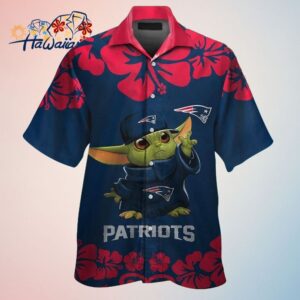 New England Patriots Baby Yoda Short Sleeve Button Up Tropical Hawaiian Shirt Trendy Aloha