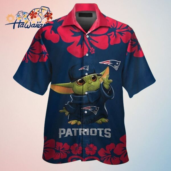 New England Patriots Baby Yoda Short Sleeve Button Up Tropical Hawaiian Shirt Trendy Aloha