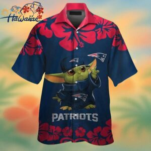 New England Patriots Baby Yoda Short Sleeve Button Up Tropical Hawaiian Shirt Trendy Aloha 1