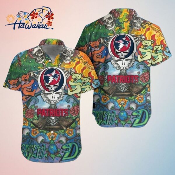 New England Patriots Grateful Dead NFL Hawaiian Shirt Perfect Gift for Fan Graphic Print Trendy A