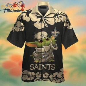 New Orleans Saints Baby Yoda Short Sleeve Button Up Tropical Hawaiian Shirt Trendy Aloha 1