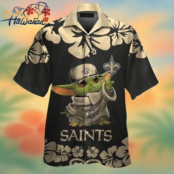 New Orleans Saints Baby Yoda Short Sleeve Button Up Tropical Hawaiian Shirt Trendy Aloha 1