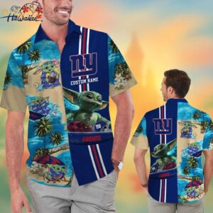New York Giants Baby Yoda Name Personalized Short Sleeve Button Up Tropical Hawaiian Shirt Trendy 1