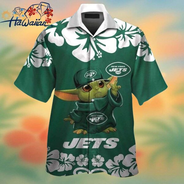 New York Jets Baby Yoda Short Sleeve Button Up Tropical Hawaiian Shirt Trendy Aloha 1