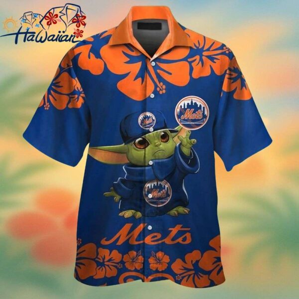 New York Mets Baby Yoda Short Sleeve Button Up Tropical Hawaiian Shirt Trendy Aloha 1