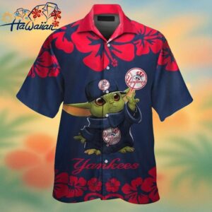 New York Yankees Baby Yoda Short Sleeve Button Up Tropical Hawaiian Shirt Trendy Aloha 1
