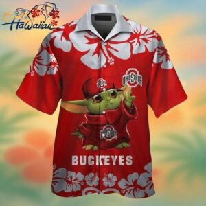 Ohio State Buckeyes Baby Yoda Short Sleeve Button Up Tropical Hawaiian Shirt Trendy Aloha 1