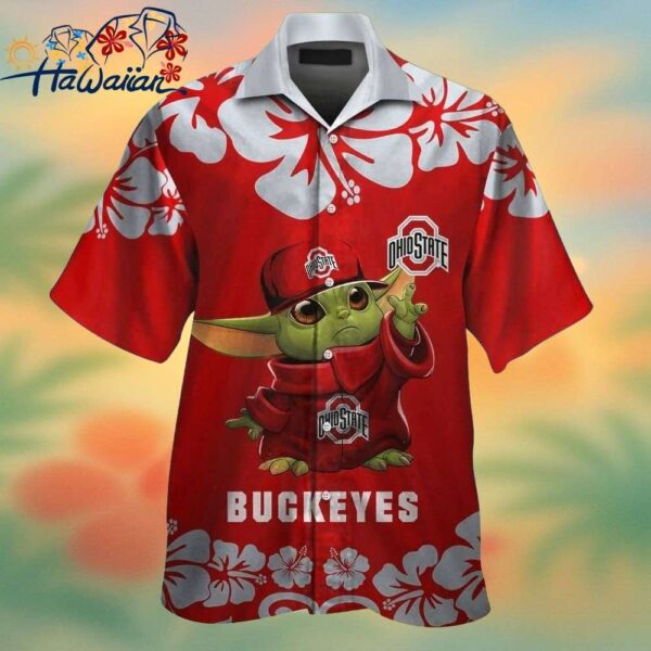 Ohio State Buckeyes Baby Yoda Short Sleeve Button Up Tropical Hawaiian Shirt Trendy Aloha 1