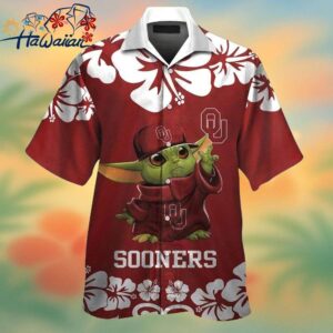Oklahoma Sooners Baby Yoda Short Sleeve Button Up Tropical Hawaiian Shirt Trendy Aloha 1
