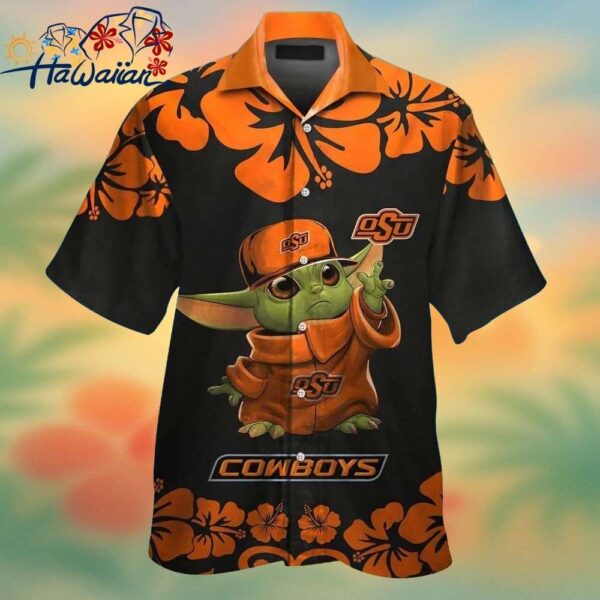 Oklahoma State Cowboys Baby Yoda Short Sleeve Button Up Tropical Hawaiian Shirt Trendy Aloha 1