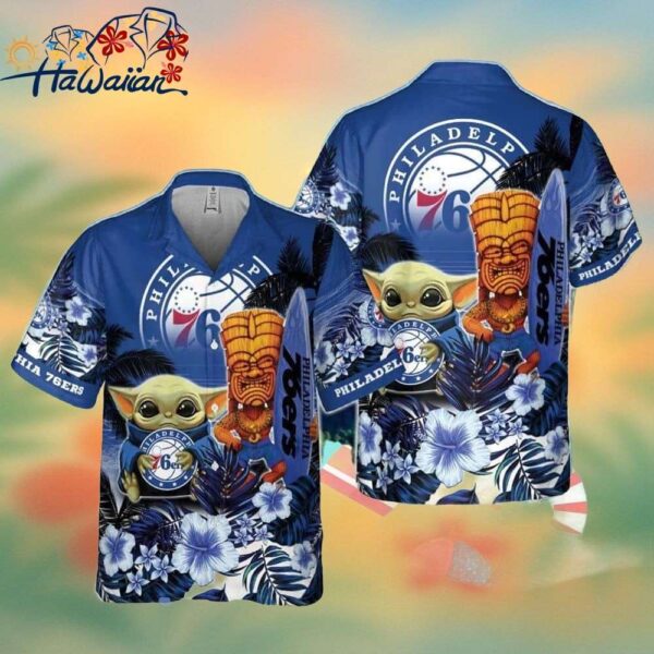 Philadelphia 76Ers Baby Yoda National Basketball 3D Association Hawaiian Shirt Trendy Aloha 1