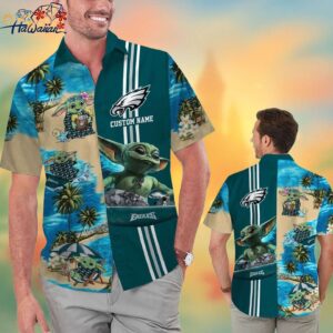 Philadelphia Eagles Baby Yoda Hawaiian Short Sleeve Tropical Shirt Trendy Aloha 1