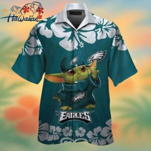 Philadelphia Eagles Baby Yoda Short Sleeve Button Up Tropical Hawaiian Shirt Trendy Aloha 1