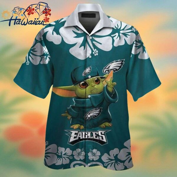 Philadelphia Eagles Baby Yoda Short Sleeve Button Up Tropical Hawaiian Shirt Trendy Aloha 1
