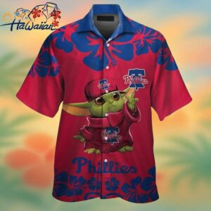 Philadelphia Phillies Baby Yoda Short Sleeve Button Up Tropical Hawaiian Shirt Trendy Aloha 1