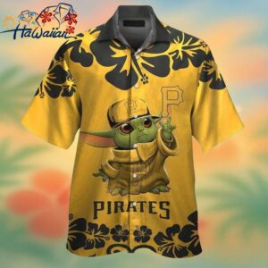Pittsburg Pirates Baby Yoda Short Sleeve Button Up Tropical Hawaiian Shirt Trendy Aloha 1