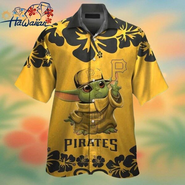 Pittsburg Pirates Baby Yoda Short Sleeve Button Up Tropical Hawaiian Shirt Trendy Aloha 1