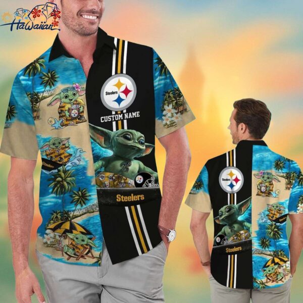 Pittsburg Steelers Baby Yoda Hawaiian Short Sleeve Tropical Shirt Trendy Aloha 1