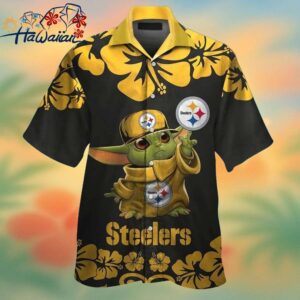Pittsburg Steelers Baby Yoda Short Sleeve Button Up Tropical Hawaiian Shirt Trendy Aloha 1