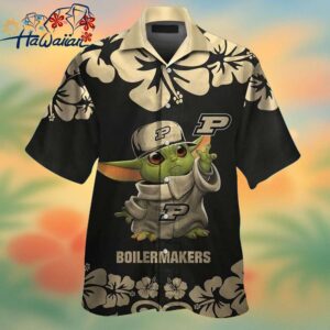 Purdue Boilermakers Baby Yoda Short Sleeve Button Up Tropical Hawaiian Shirt Trendy Aloha 1