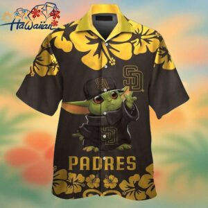 San Diego Padres Baby Yoda Short Sleeve Button Up Tropical Hawaiian Shirt Trendy Aloha 1