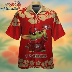 San Francisco 49ers Baby Yoda Short Sleeve Button Up Tropical Hawaiian Shirt Trendy Aloha 1