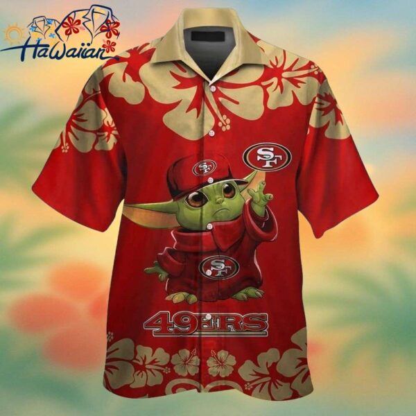 San Francisco 49ers Baby Yoda Short Sleeve Button Up Tropical Hawaiian Shirt Trendy Aloha 1