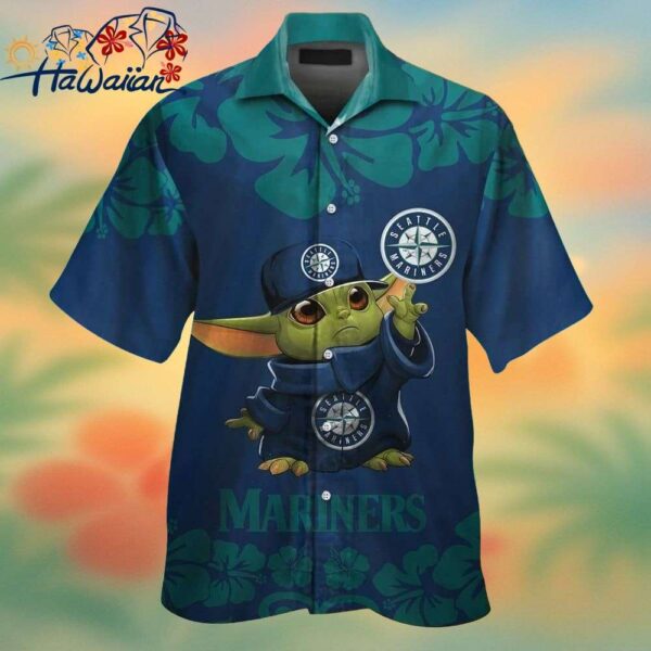 Seattle Mariners Baby Yoda Short Sleeve Button Up Tropical Hawaiian Shirt Trendy Aloha 1