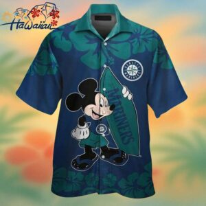 Seattle Mariners Mickey Mouse Short Sleeve Button Up Tropical Hawaiian Shirt Trendy Aloha 1