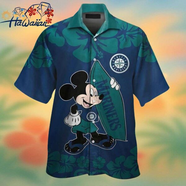 Seattle Mariners Mickey Mouse Short Sleeve Button Up Tropical Hawaiian Shirt Trendy Aloha 1