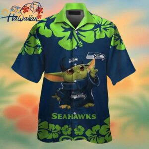 Seattle Seahawks Baby Yoda Short Sleeve Button Up Tropical Hawaiian Shirt Trendy Aloha 1