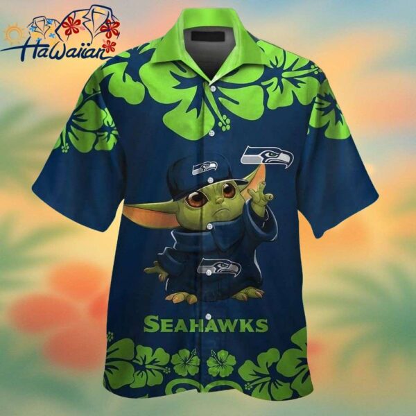 Seattle Seahawks Baby Yoda Short Sleeve Button Up Tropical Hawaiian Shirt Trendy Aloha 1
