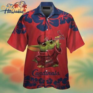 St Louis Cardinals Baby Yoda Short Sleeve Button Up Tropical Hawaiian Shirt Trendy Aloha 1