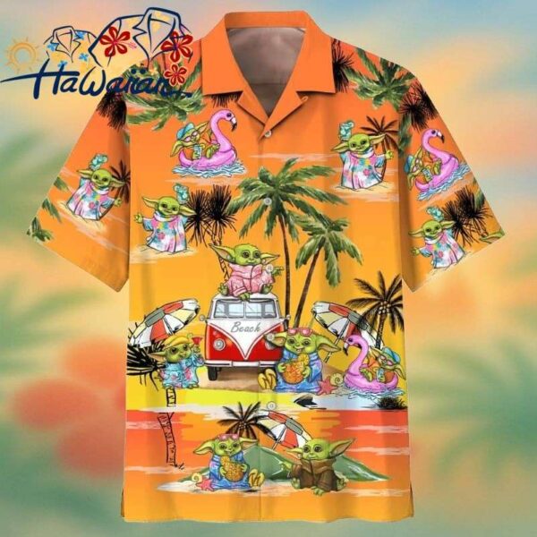 Star Wars Disney Baby Yoda Orange Hawaiian Shirt Trendy Aloha 1